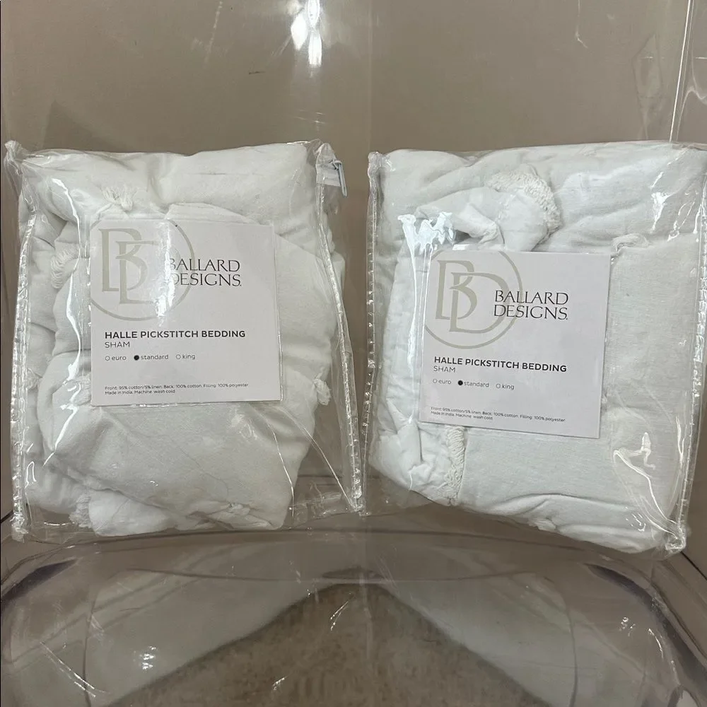 Ballard Designs Halle Pickstitch Quilted Bedding Sham - White (2) STANDARD